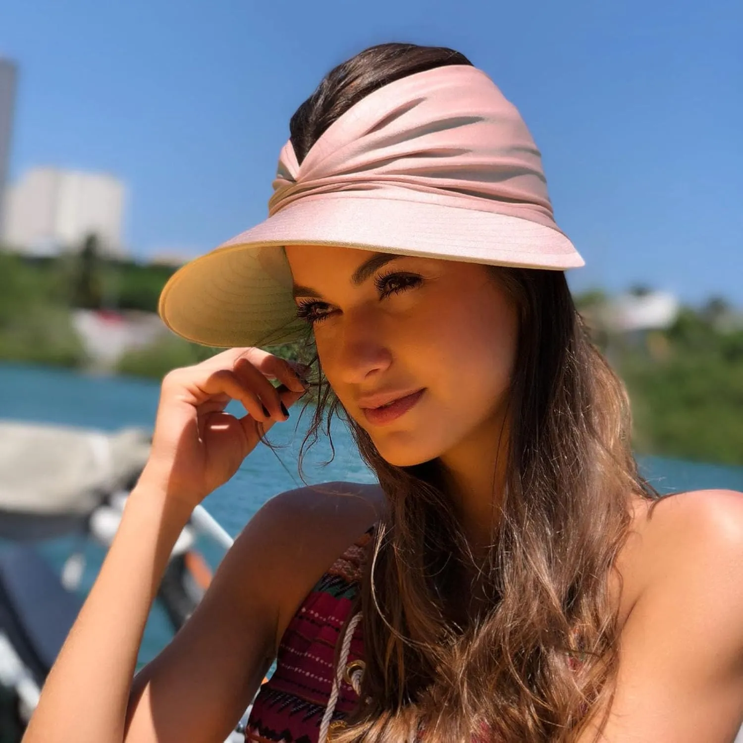 Peshoriadm Sun Hats, 2025 New Wide Brim Breathable Empty Elastic Top Ponytail Sun Beach Hats for Women