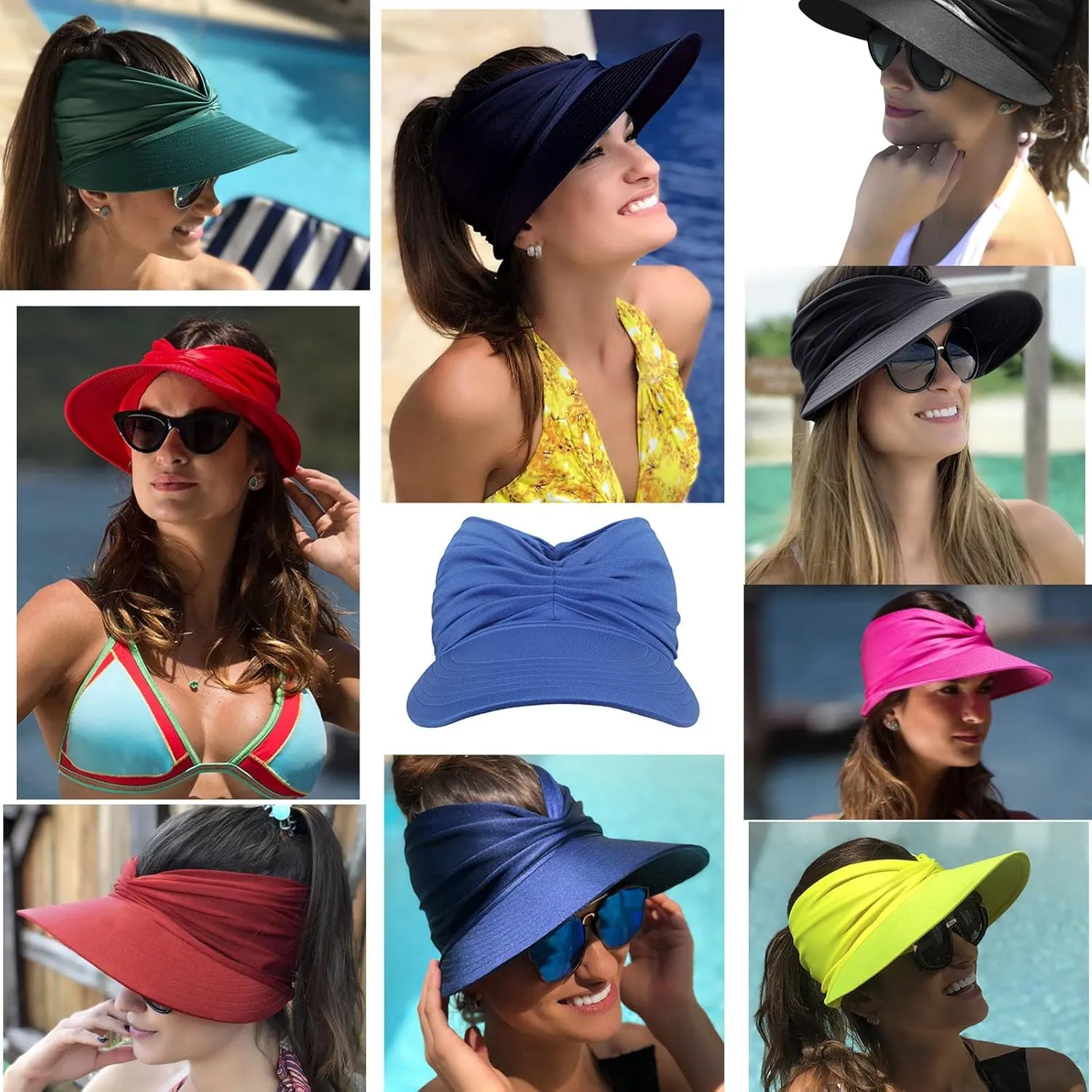 Peshoriadm Sun Hats, 2025 New Wide Brim Breathable Empty Elastic Top Ponytail Sun Beach Hats for Women