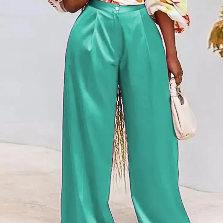Plus Size Waistband Wide Leg Satin Pants