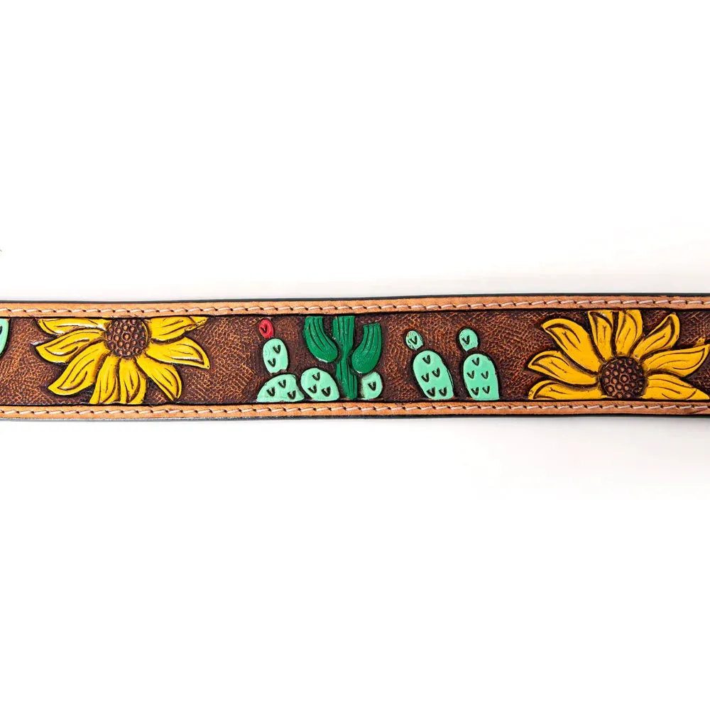 Prickly Sunflower Hand Tooled Leather Belt