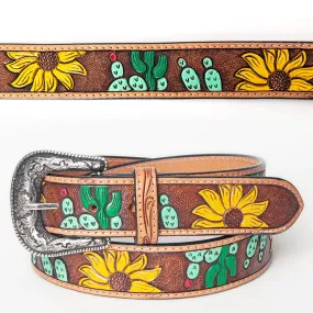 Prickly Sunflower Hand Tooled Leather Belt