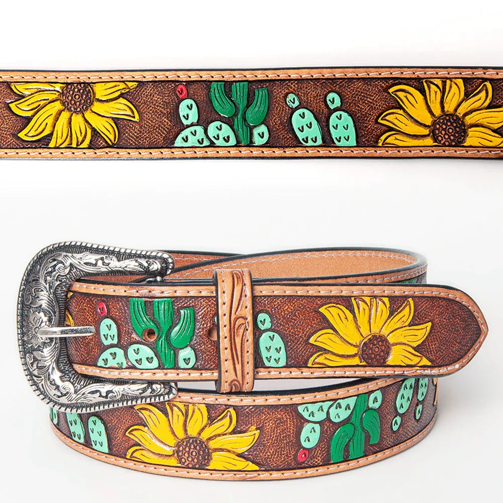 Prickly Sunflower Hand Tooled Leather Belt