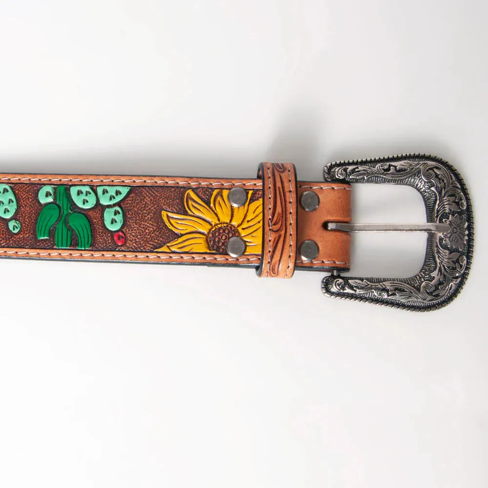 Prickly Sunflower Hand Tooled Leather Belt