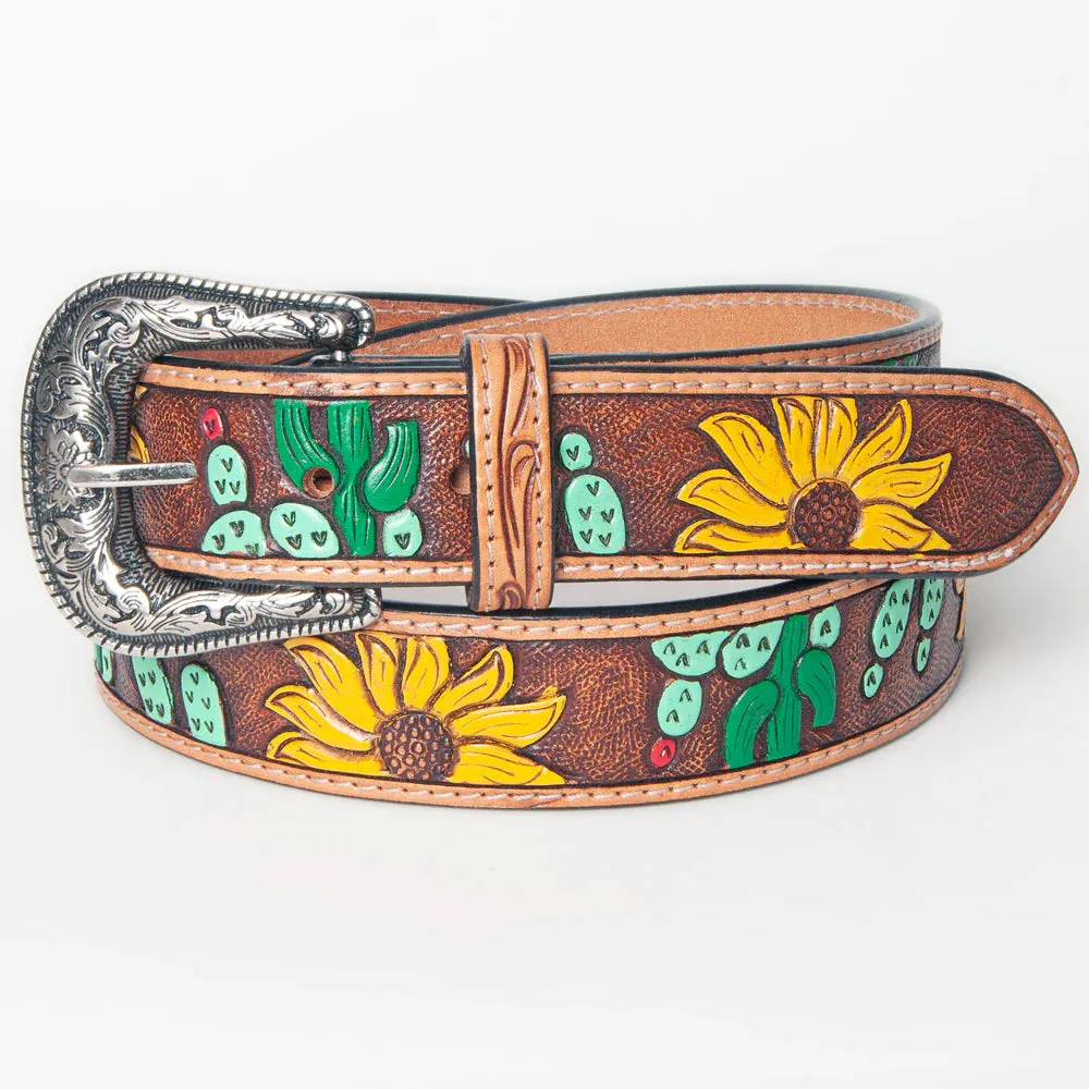 Prickly Sunflower Hand Tooled Leather Belt