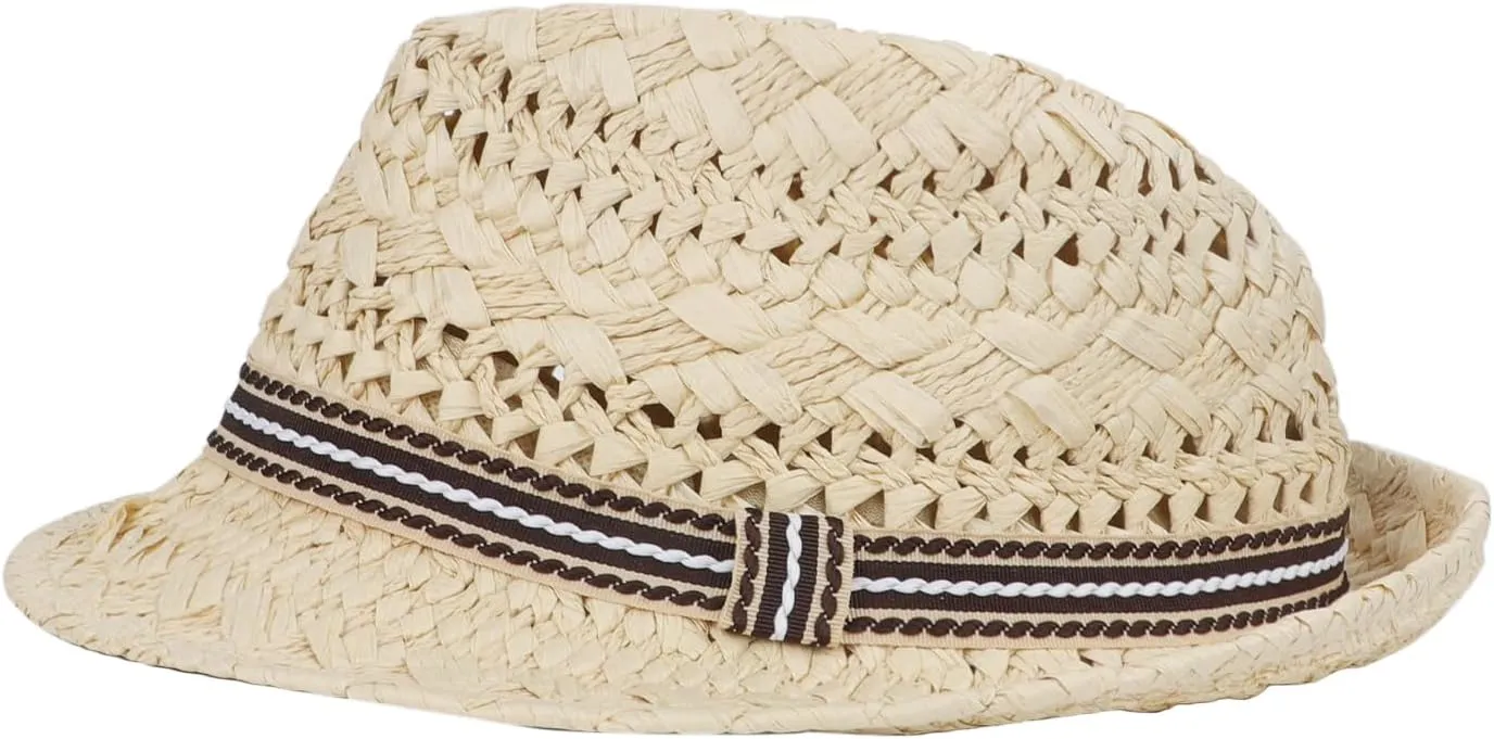 PURFUN Kids Short Brim Fedora Hat Girls Boys Jazz Trilby Hat Anti-UV UPF 50 Travel Beach Panama Hat Straw Hats for 2-6 Yrs