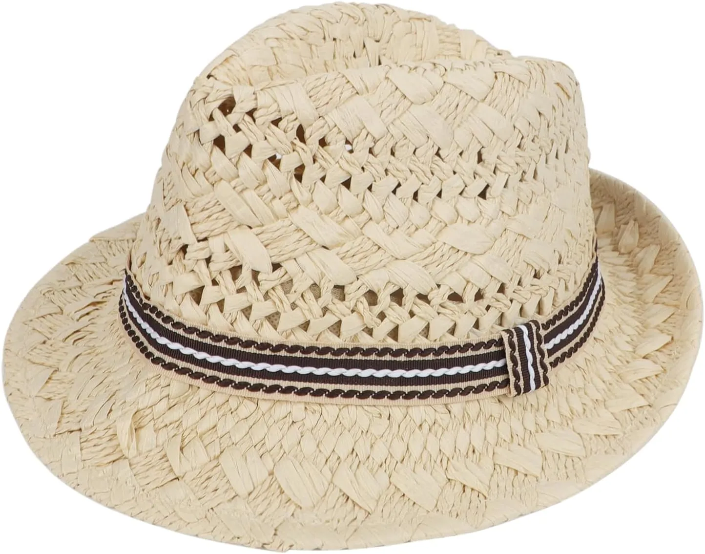 PURFUN Kids Short Brim Fedora Hat Girls Boys Jazz Trilby Hat Anti-UV UPF 50 Travel Beach Panama Hat Straw Hats for 2-6 Yrs