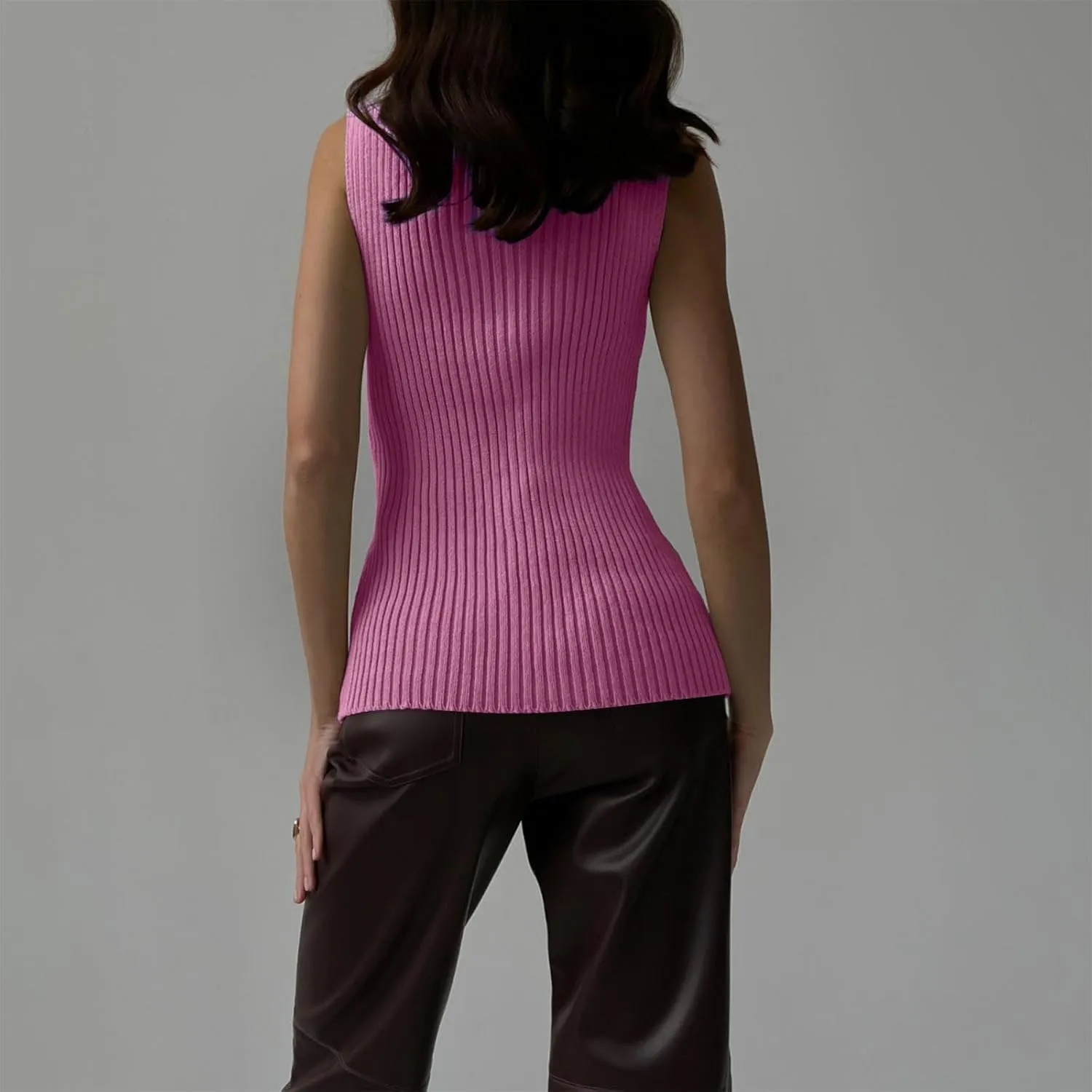 Ribbed Knit Tank Top for Women Turtleneck Sleeveless Sweater Blouse Solid Color Tunic Summer Trendy Shirt