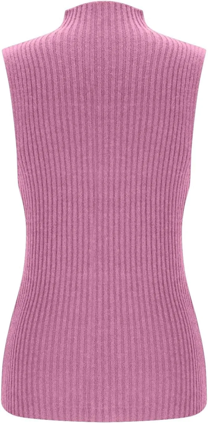 Ribbed Knit Tank Top for Women Turtleneck Sleeveless Sweater Blouse Solid Color Tunic Summer Trendy Shirt