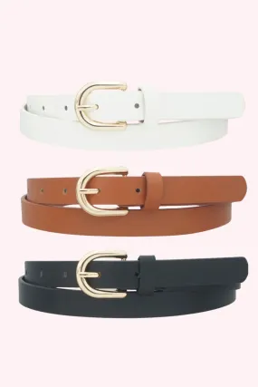 Rounded U Buckle Skinny Belt
