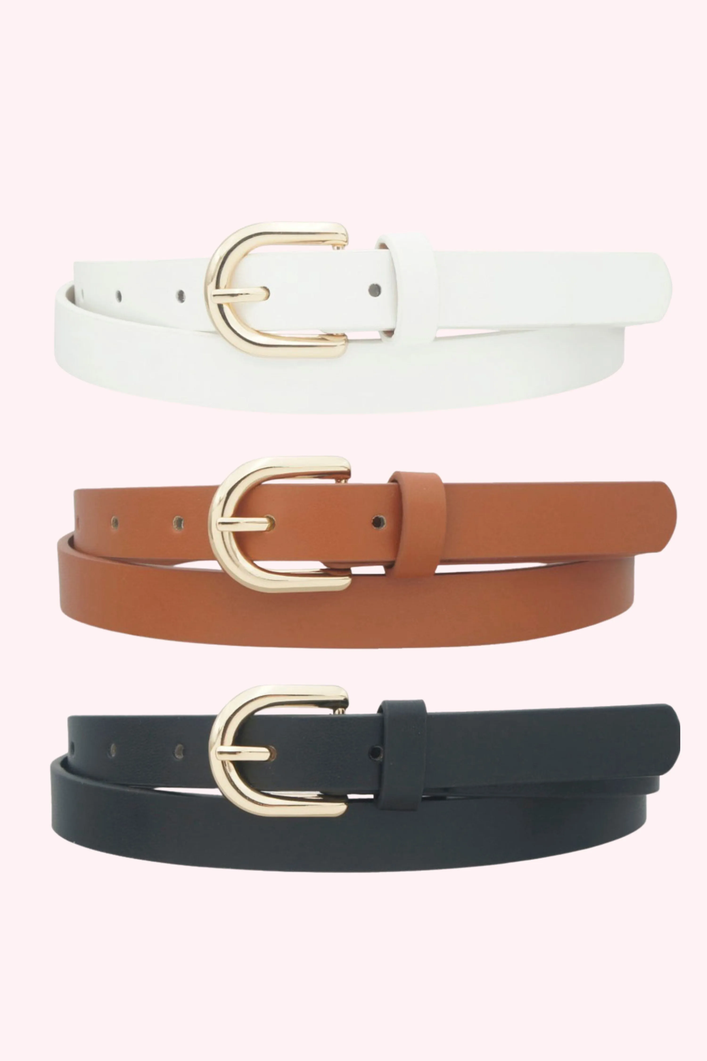 Rounded U Buckle Skinny Belt