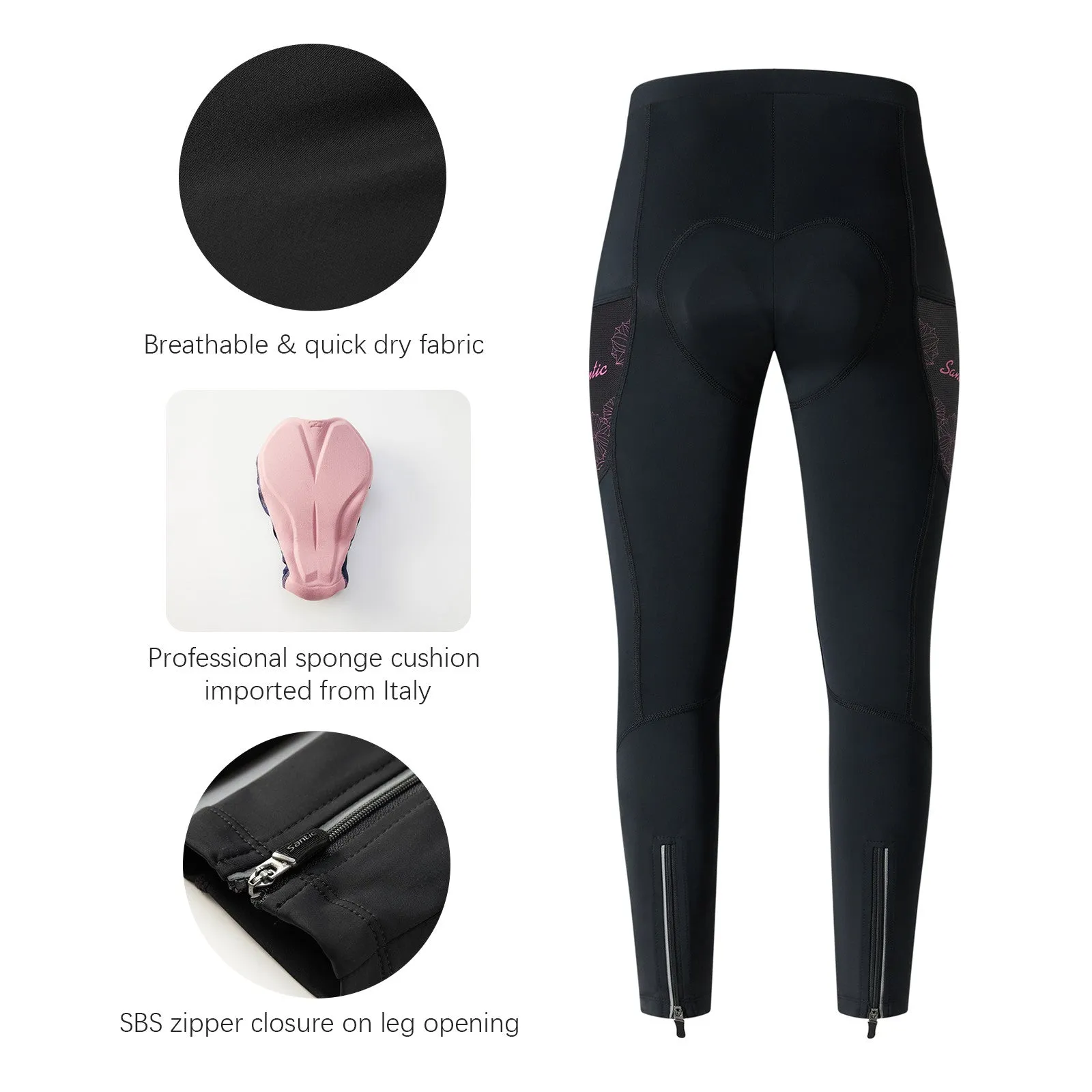 Santic Women's Cycling Pants 4D Padded Bicycle Tights Pink