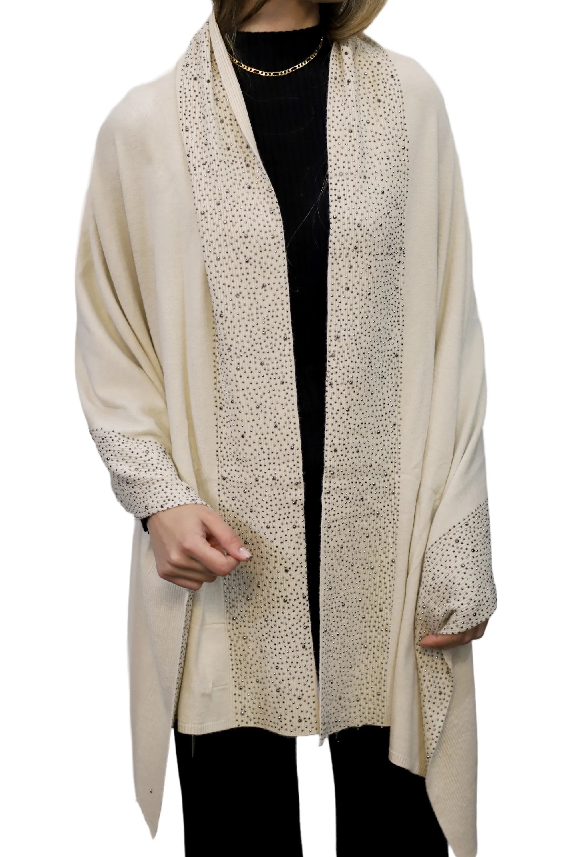 Scarf With Embellished Trim - Ivory