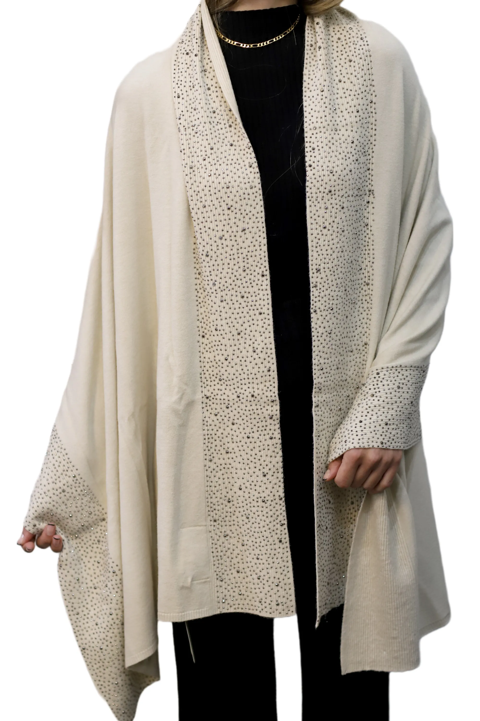 Scarf With Embellished Trim - Ivory