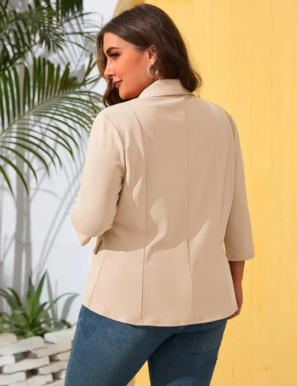 ShopWonder Womens Plus Size Casual Pocketed Blazer Office Open Front 3/4 Sleeve Cardigans Jacket Work Suit