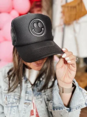 Smiley Embroidered Trucker Hat