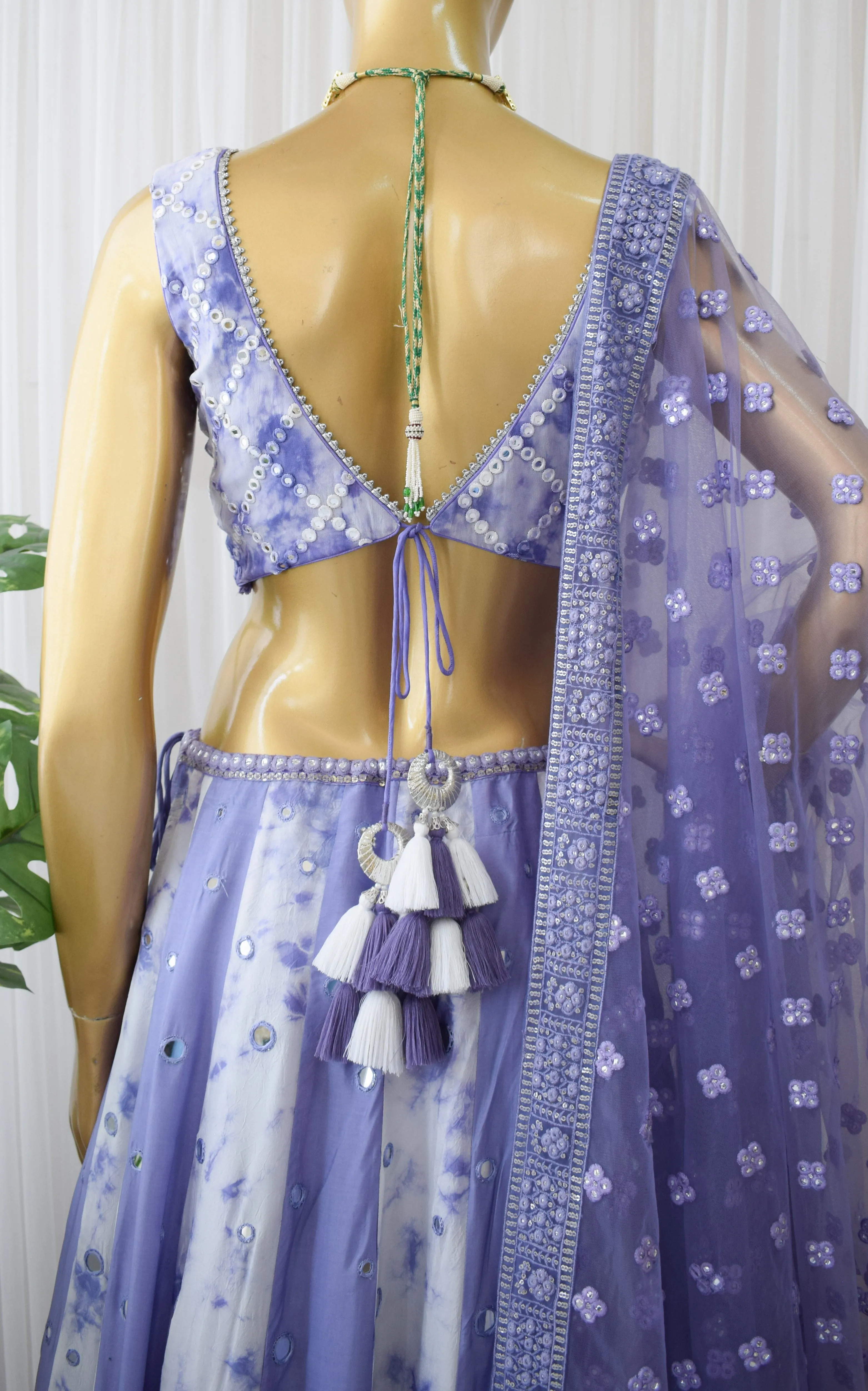 Srishti Dhani Lilac Mirrorwork Shibori Lehenga