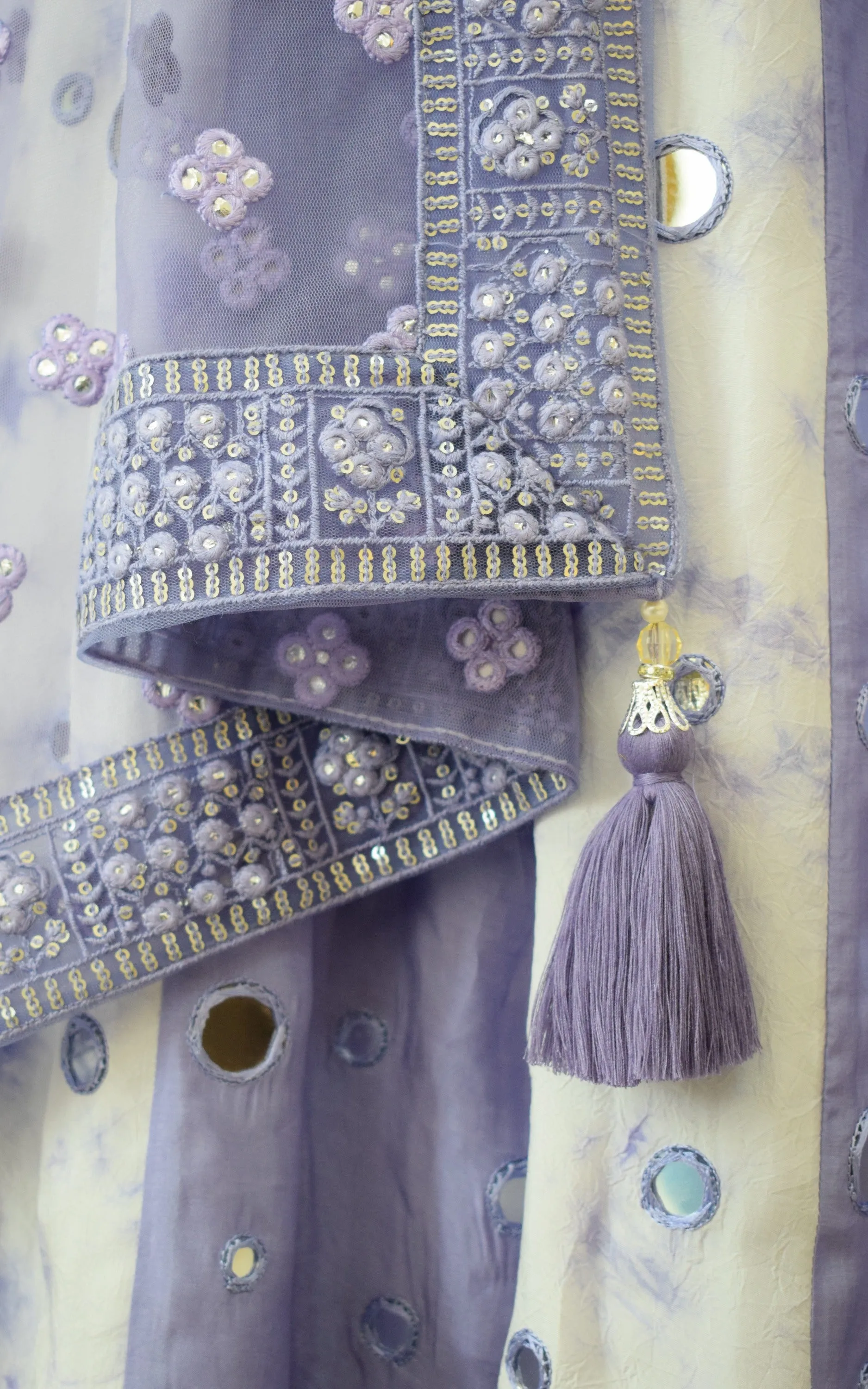 Srishti Dhani Lilac Mirrorwork Shibori Lehenga