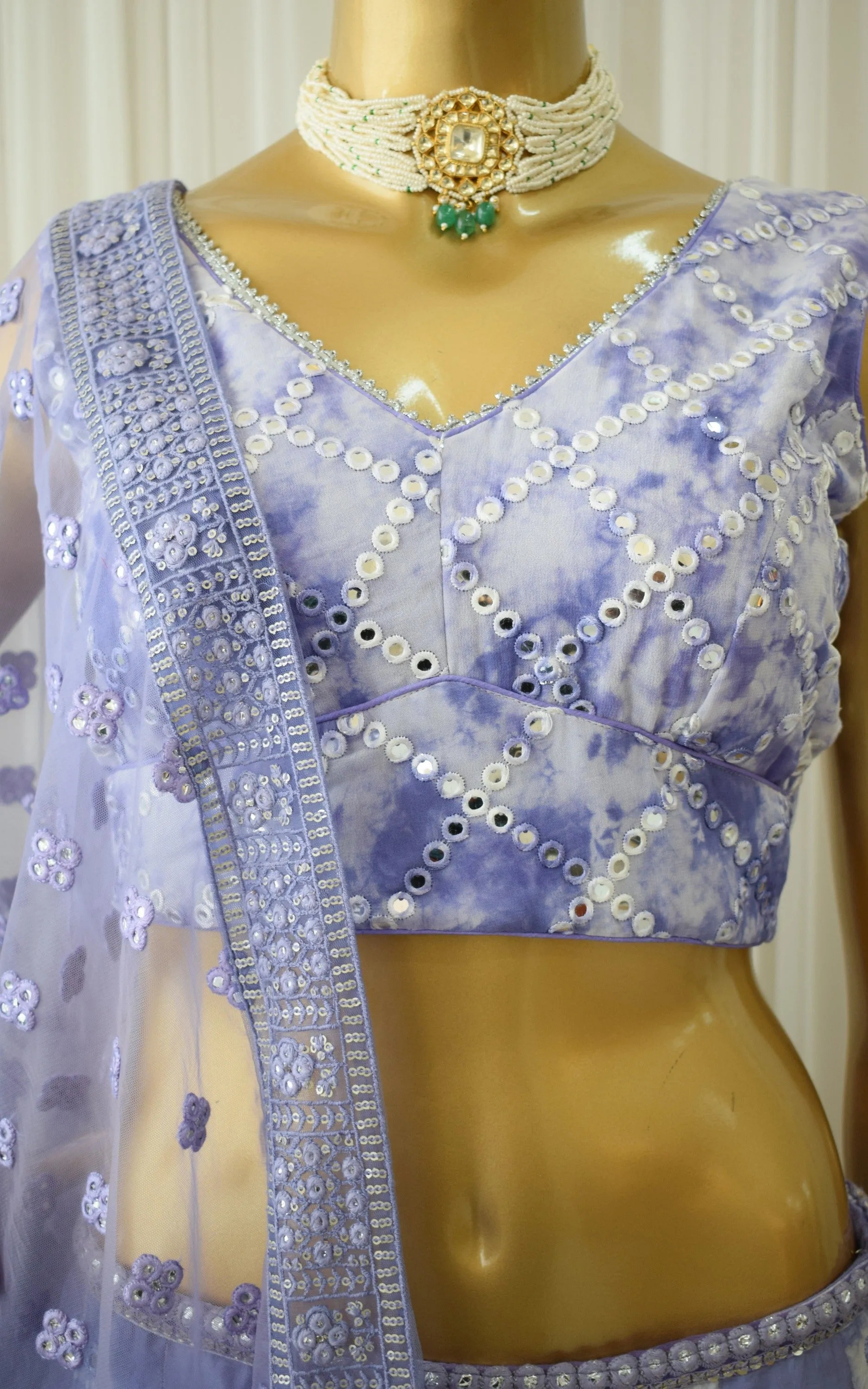 Srishti Dhani Lilac Mirrorwork Shibori Lehenga