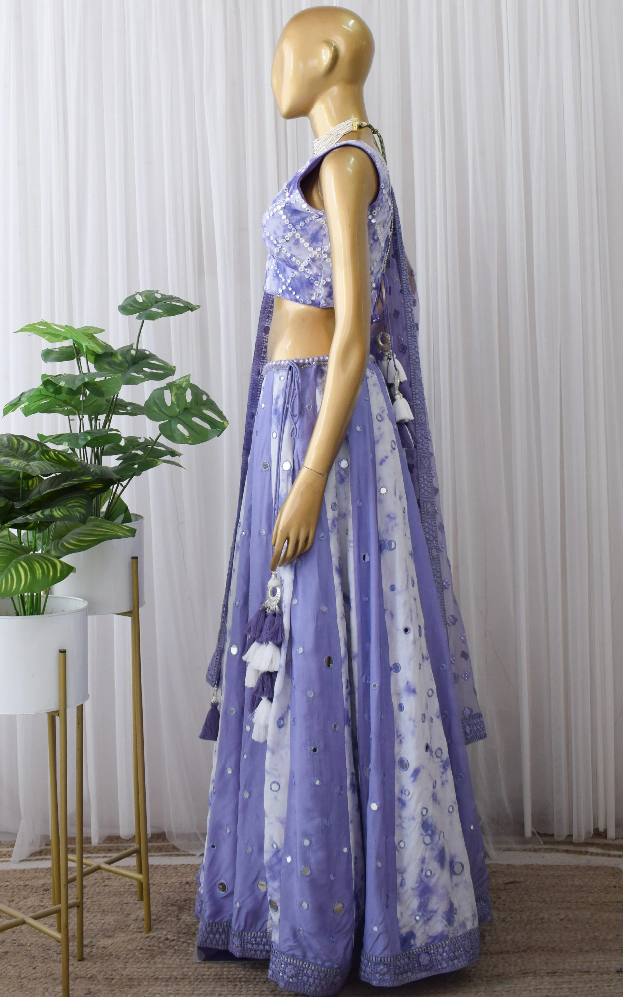 Srishti Dhani Lilac Mirrorwork Shibori Lehenga
