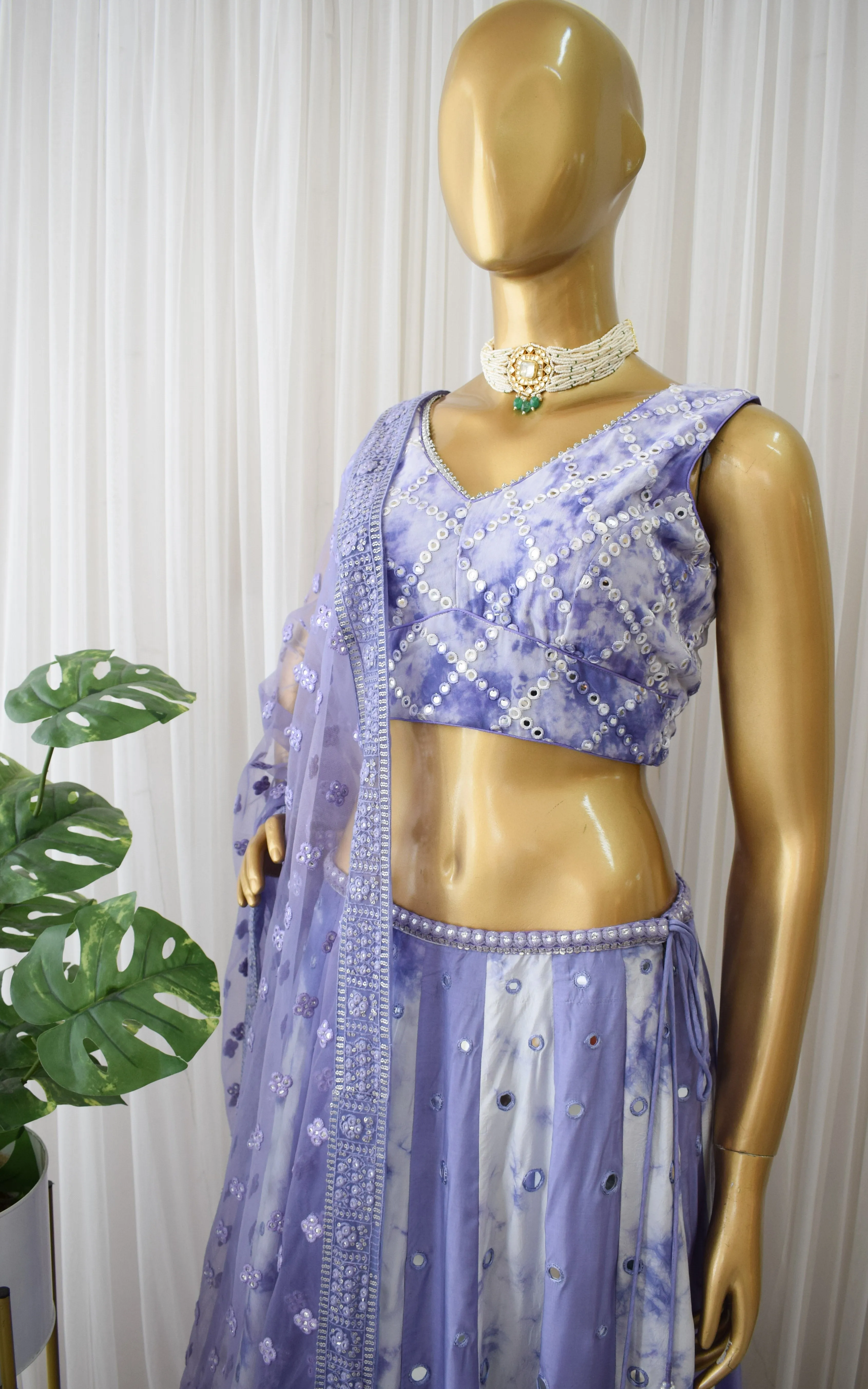 Srishti Dhani Lilac Mirrorwork Shibori Lehenga