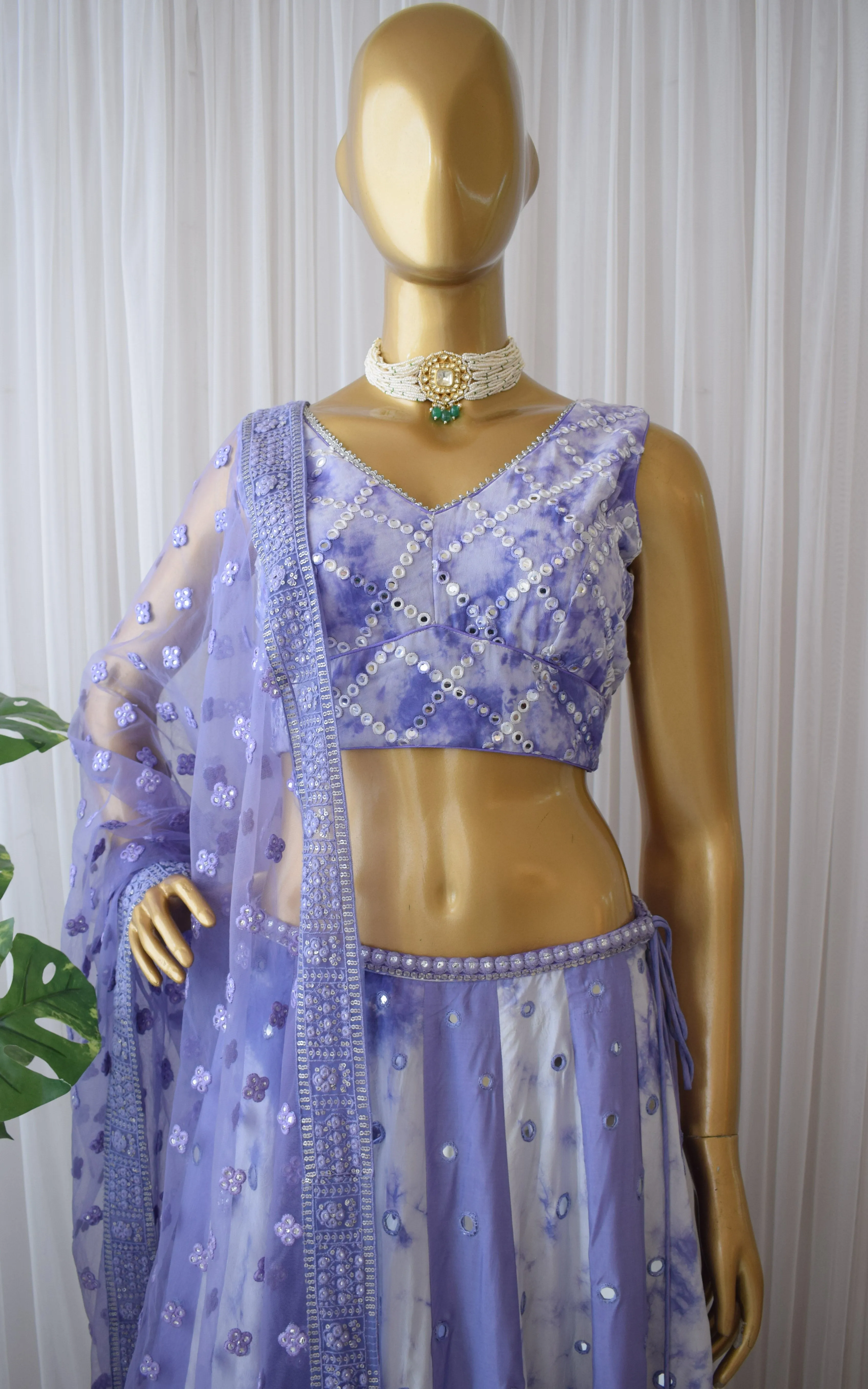 Srishti Dhani Lilac Mirrorwork Shibori Lehenga