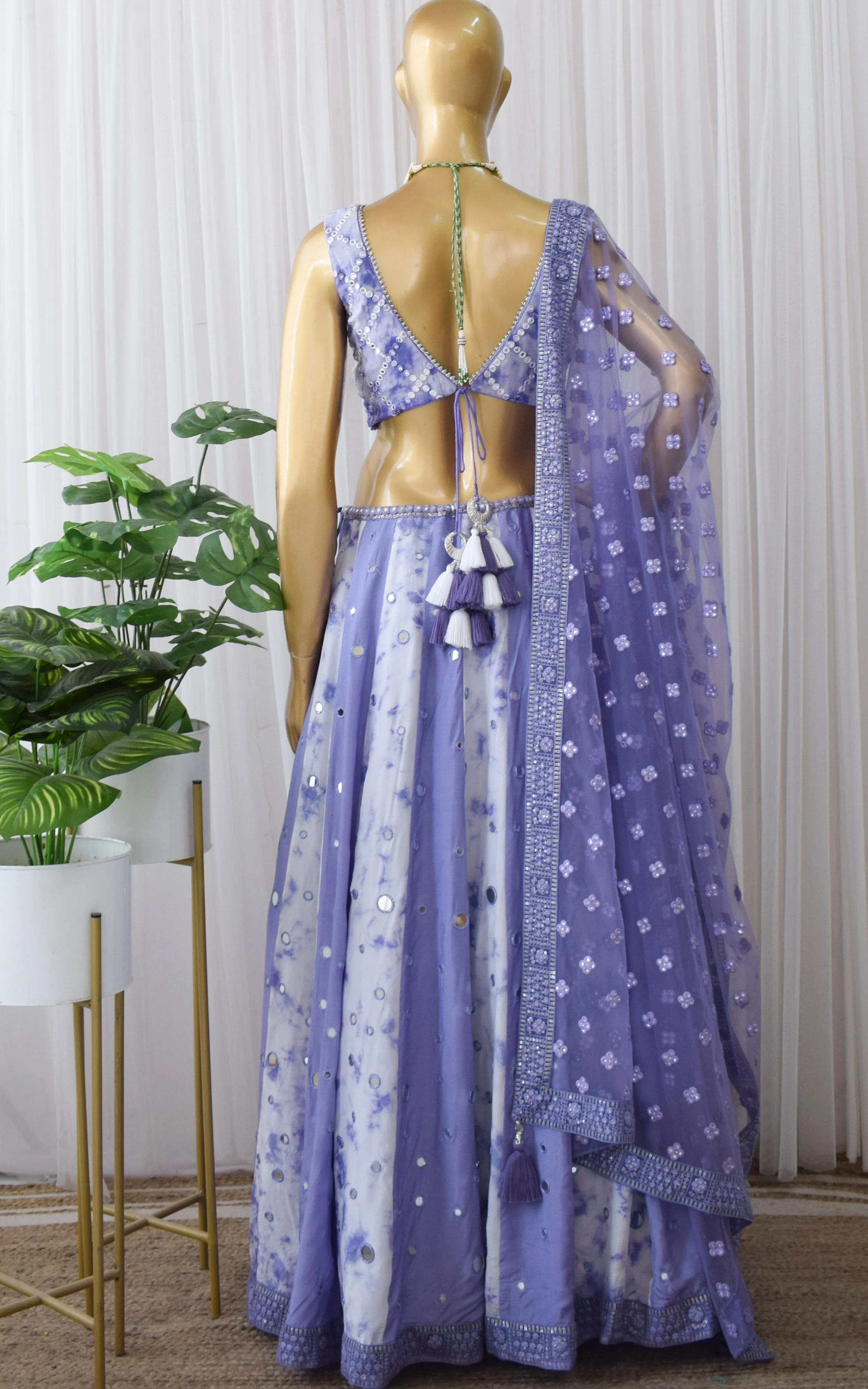 Srishti Dhani Lilac Mirrorwork Shibori Lehenga