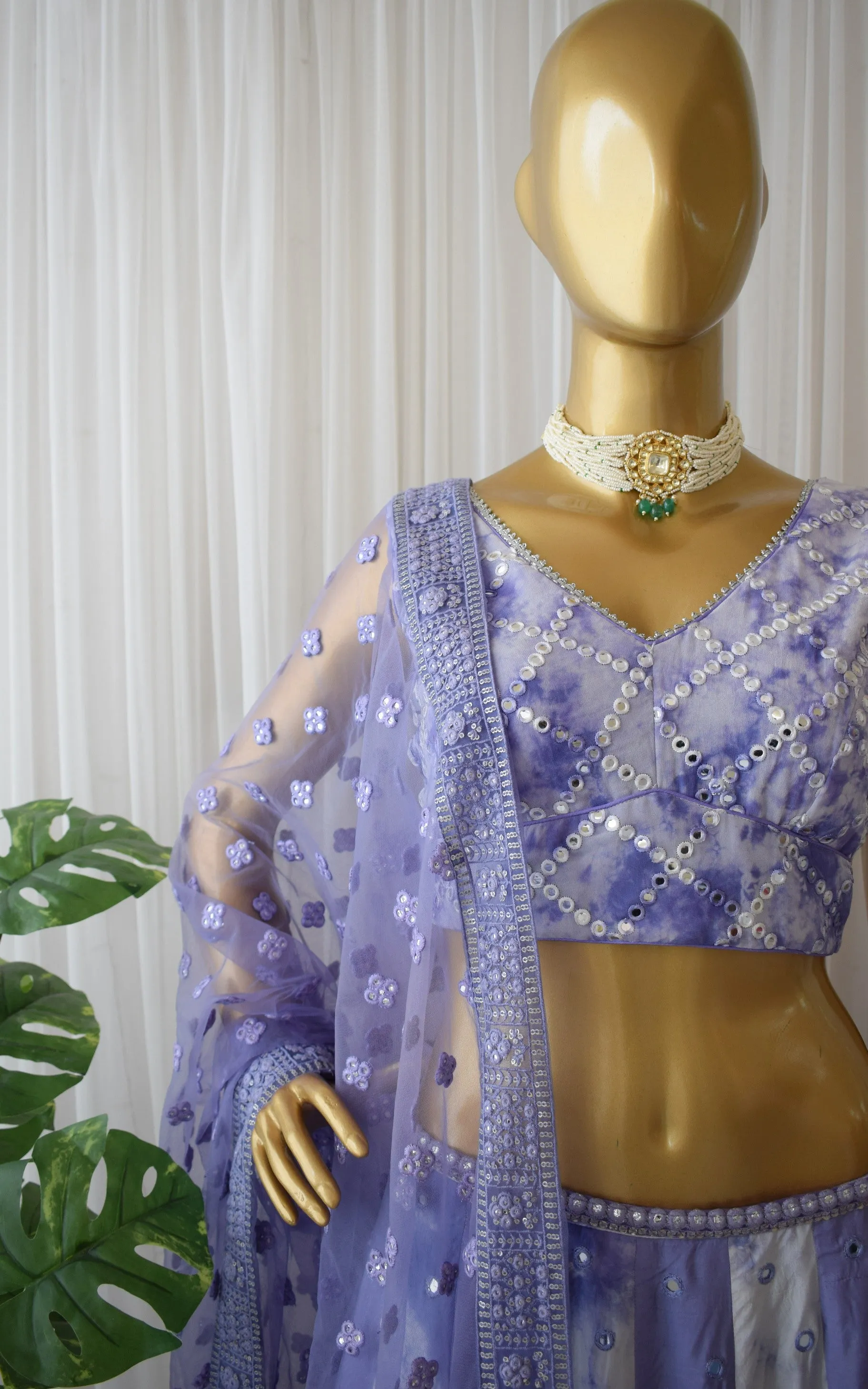 Srishti Dhani Lilac Mirrorwork Shibori Lehenga