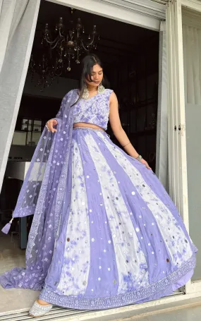 Srishti Dhani Lilac Mirrorwork Shibori Lehenga
