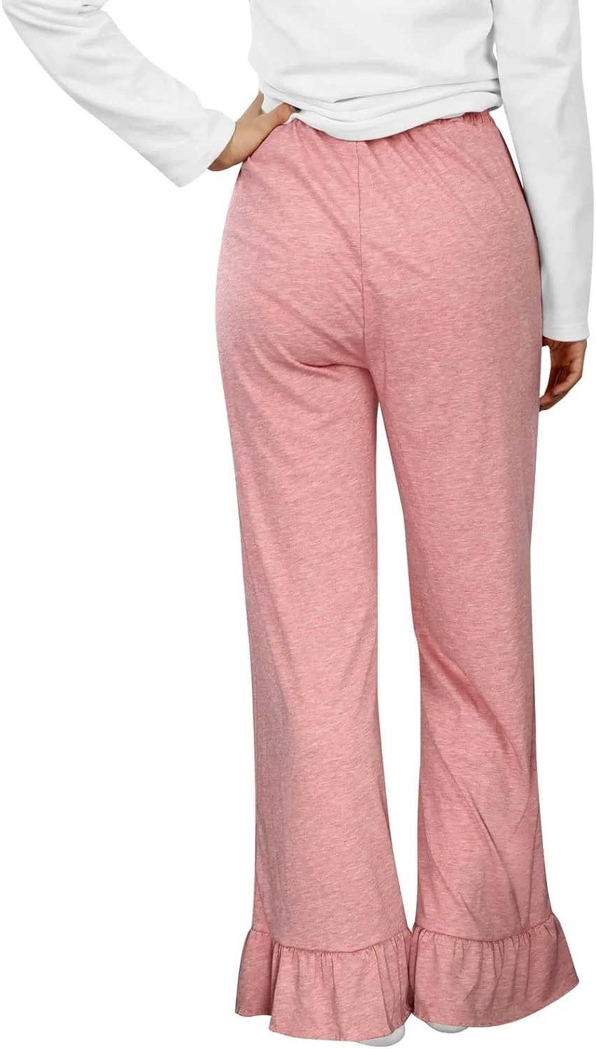Straight Leg Pants Women Casual Mid Waist Outfits Trousers with Pockets Casual Elastic Drawstring Wide Leg Pants