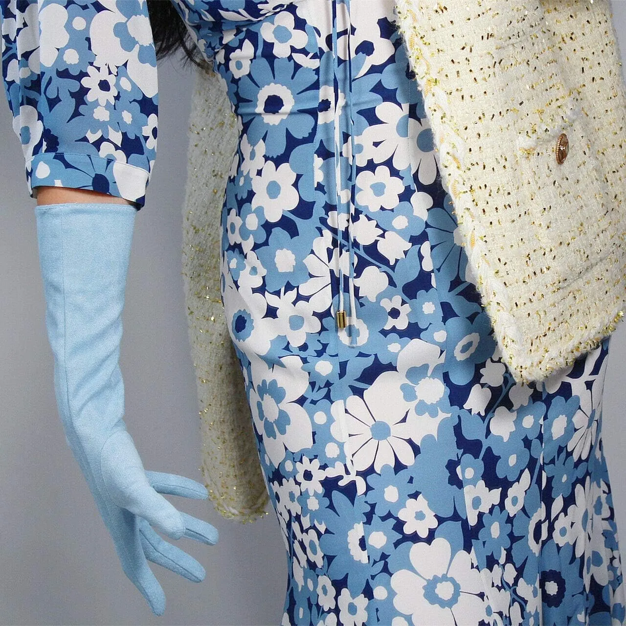 Suede Gloves Faux Leather 28" 70cm Opera Evening Extra Long Light Baby Blue