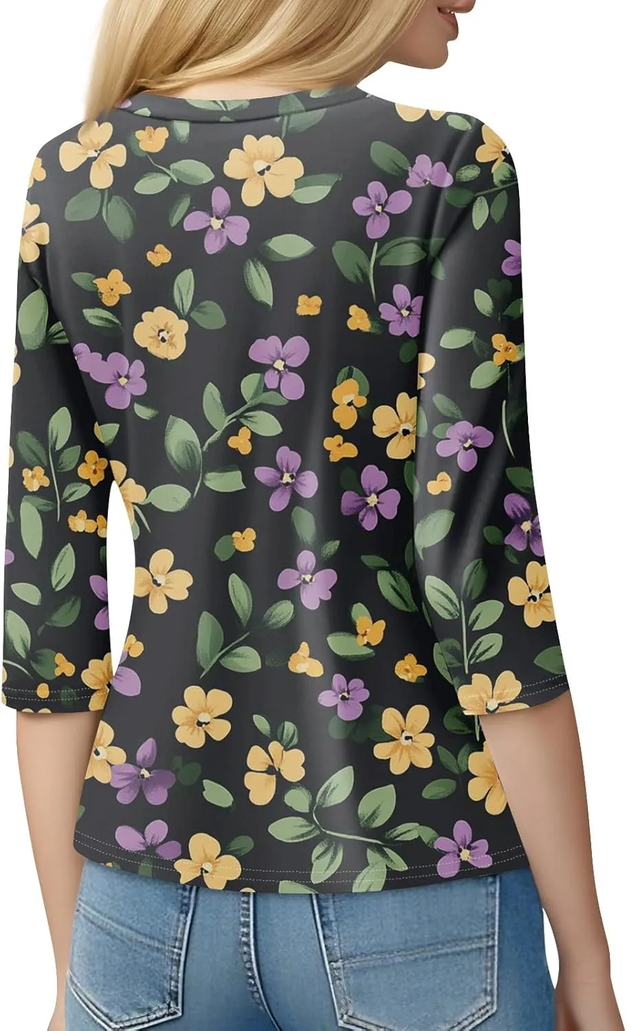 Summer Tops for Women 2025 Beach Vacation 3/4 Sleeve Print T-Shirts Plus Size Crewneck Going Out Shirts Loose Tunic