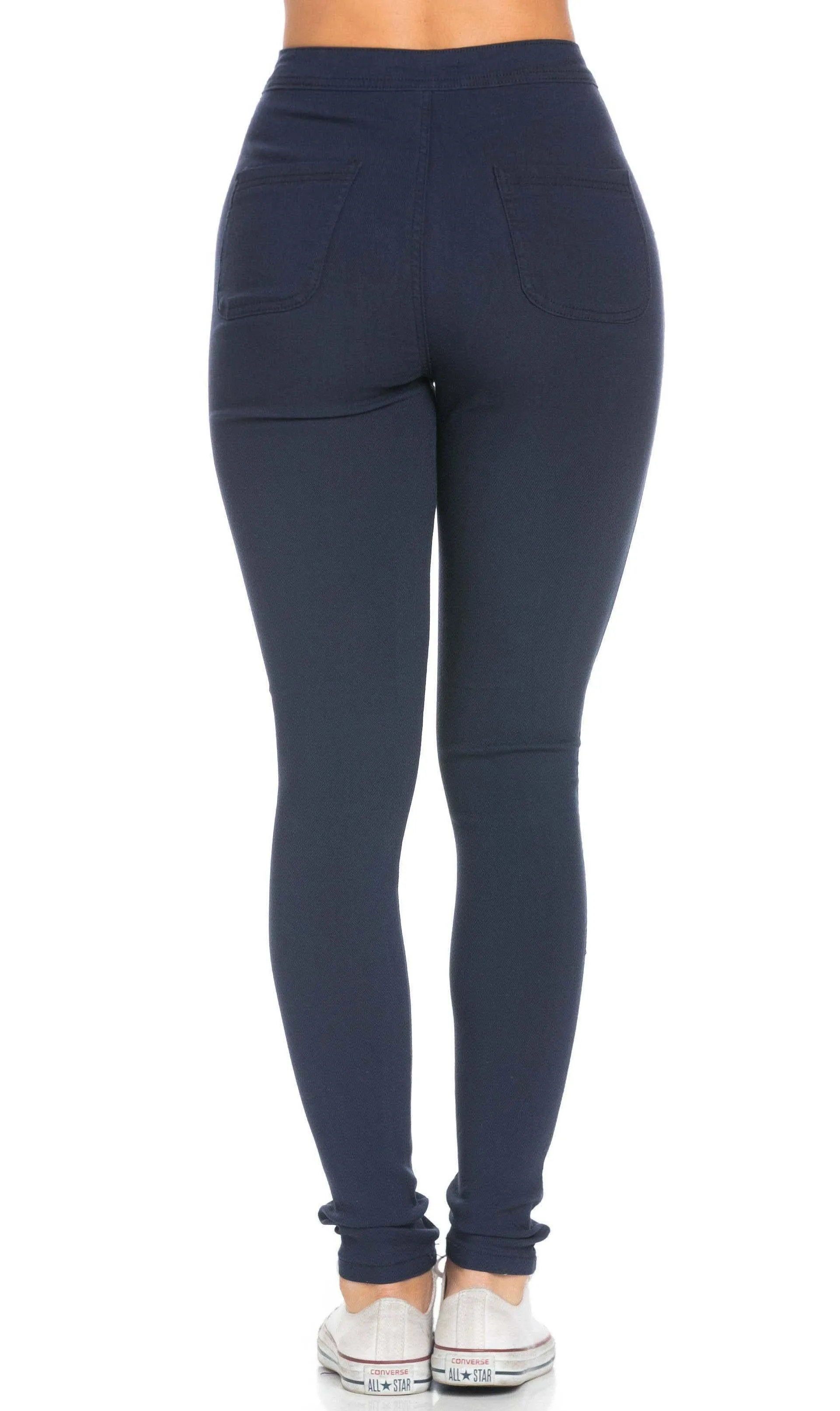 Super High Waisted Stretchy Skinny Jeans - Navy Blue