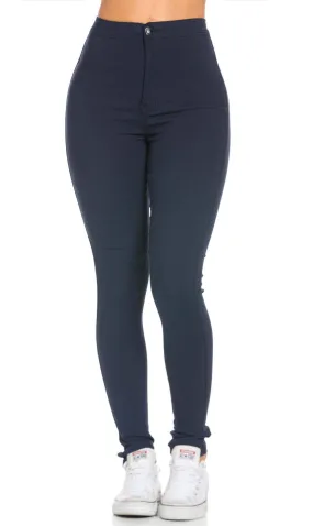 Super High Waisted Stretchy Skinny Jeans - Navy Blue