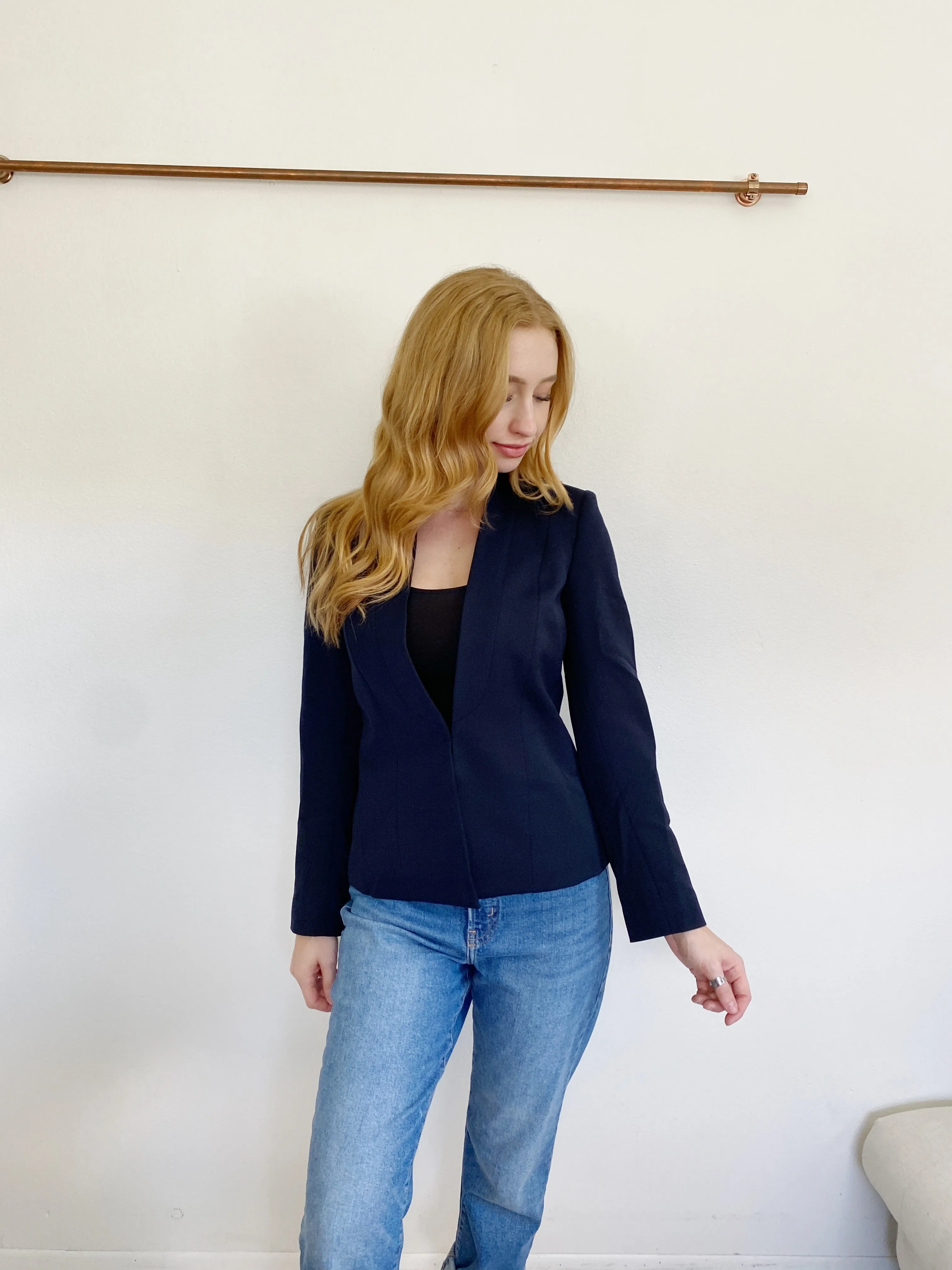 THE FOLD London Navy Blazer Suit Jacket Wool Blend size 10