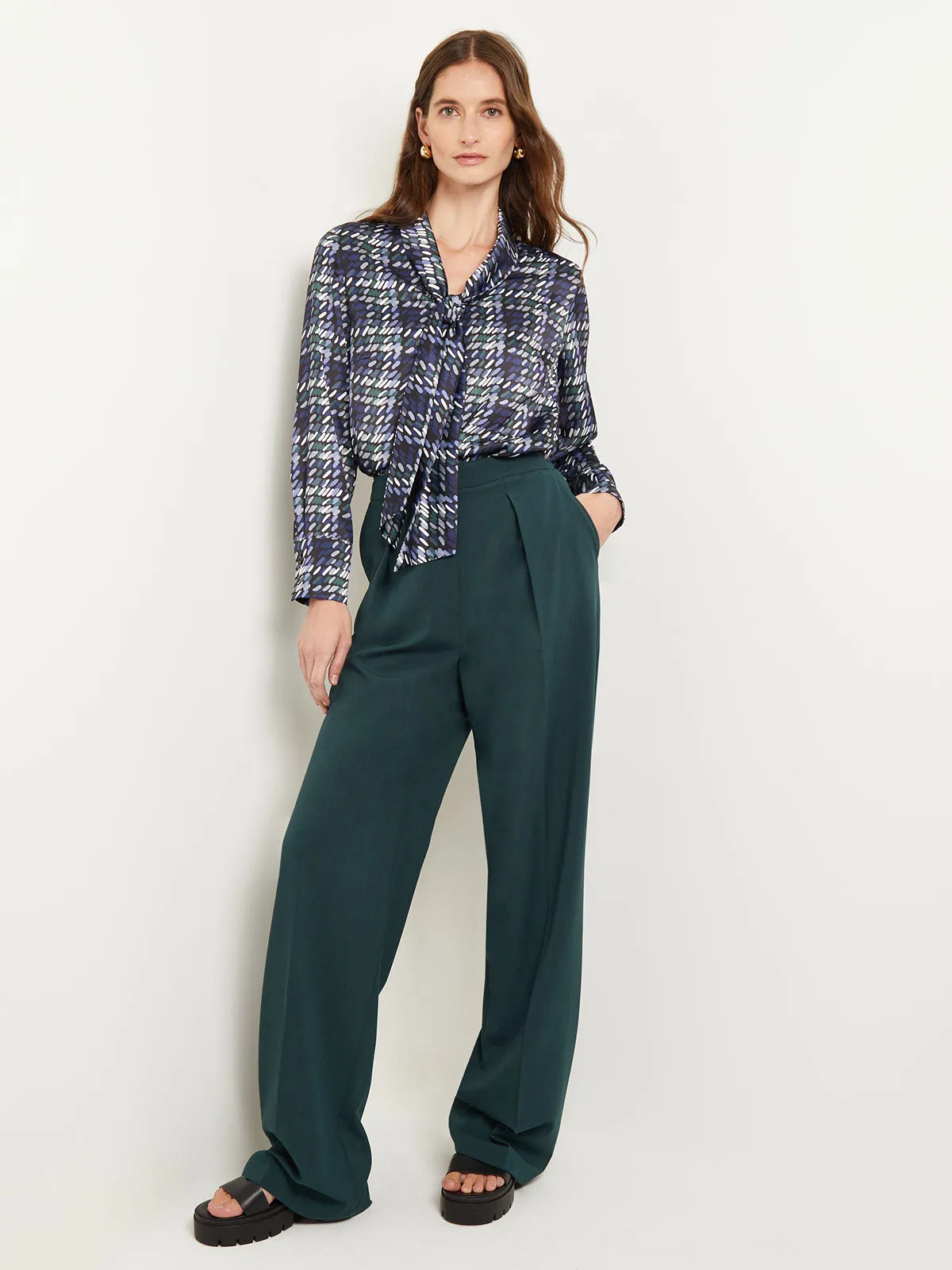 Tie Neck Crepe de Chine Printed Blouse