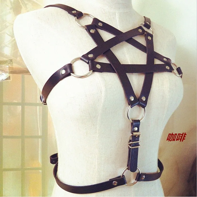 Trendy fashion Gothic Pentagram Leather Punk Binding Accessories Waist Chain Belt