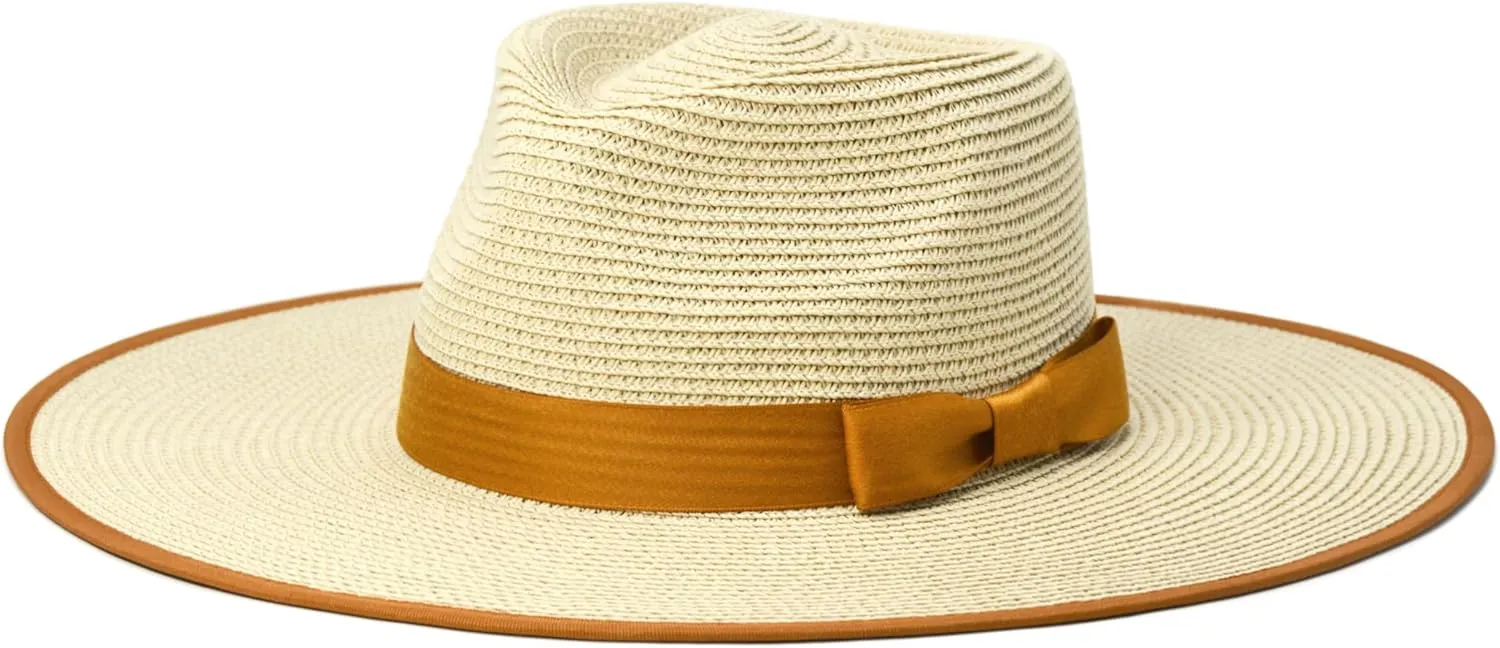 Unisex Wide Brim Sun Hat Straw Panama Rancher Fedora Hat for Men Beach Hat for Women