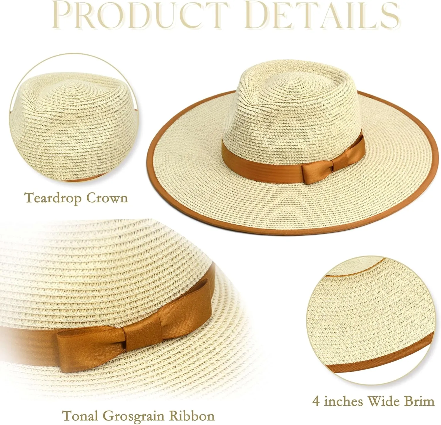 Unisex Wide Brim Sun Hat Straw Panama Rancher Fedora Hat for Men Beach Hat for Women