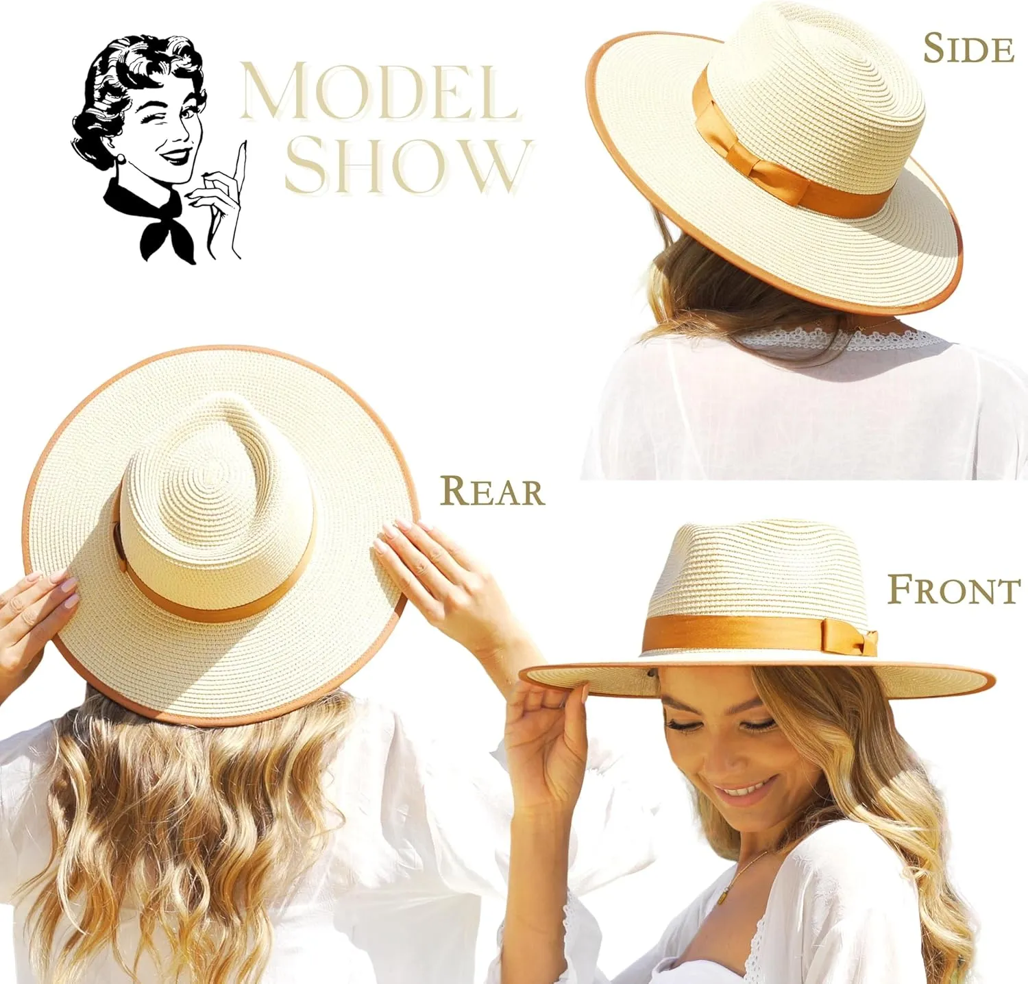 Unisex Wide Brim Sun Hat Straw Panama Rancher Fedora Hat for Men Beach Hat for Women