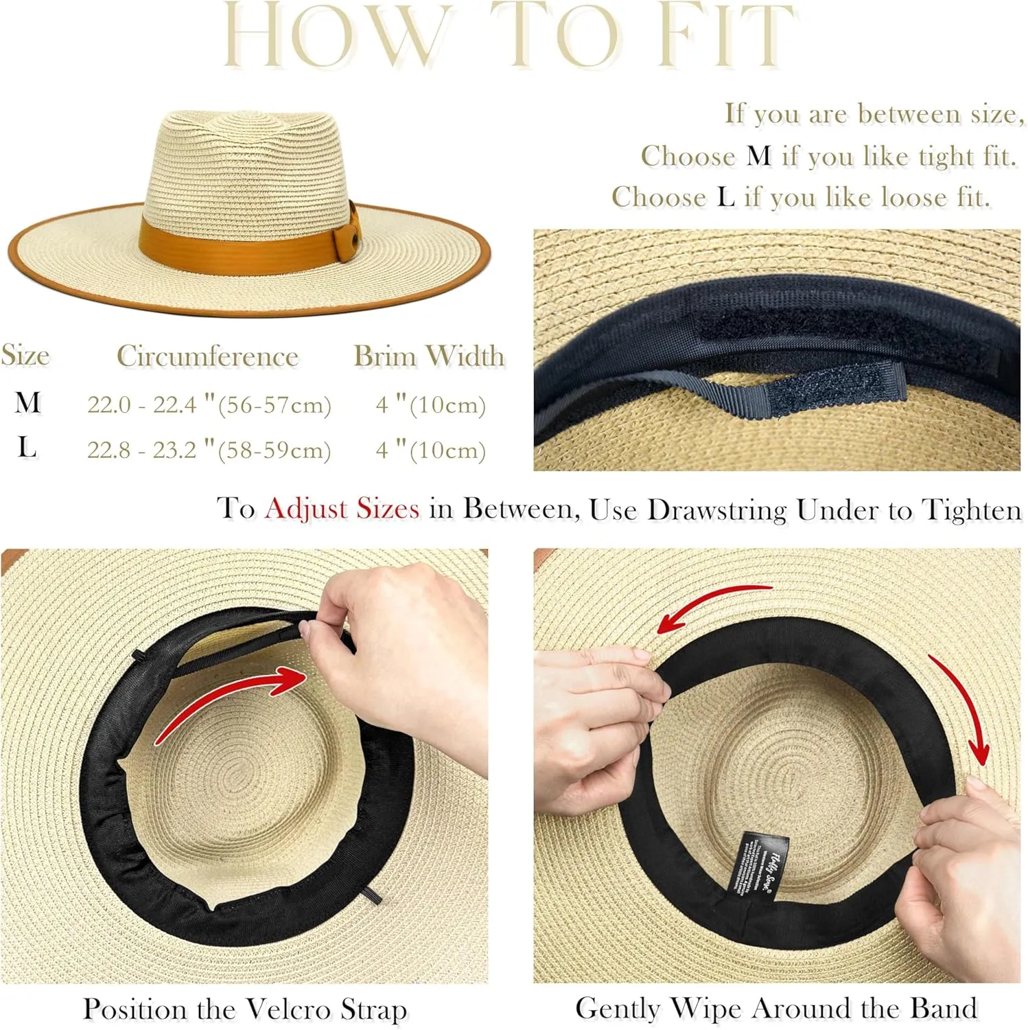 Unisex Wide Brim Sun Hat Straw Panama Rancher Fedora Hat for Men Beach Hat for Women