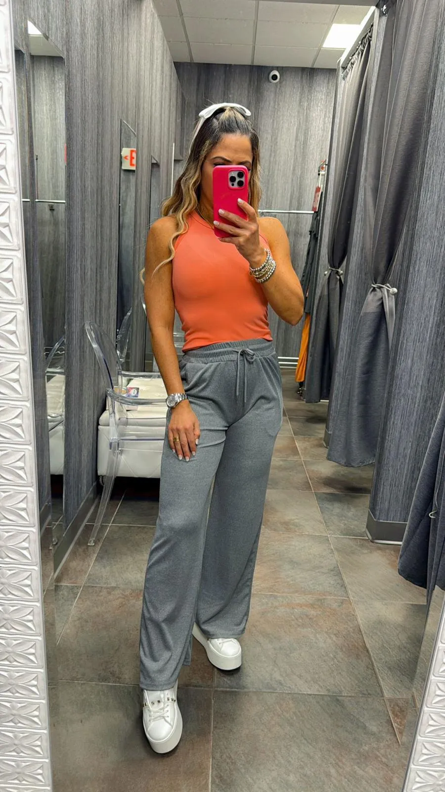 VE01 Stretchy ribbed wide leg pants