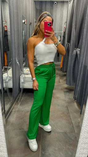 VE01 Stretchy ribbed wide leg pants