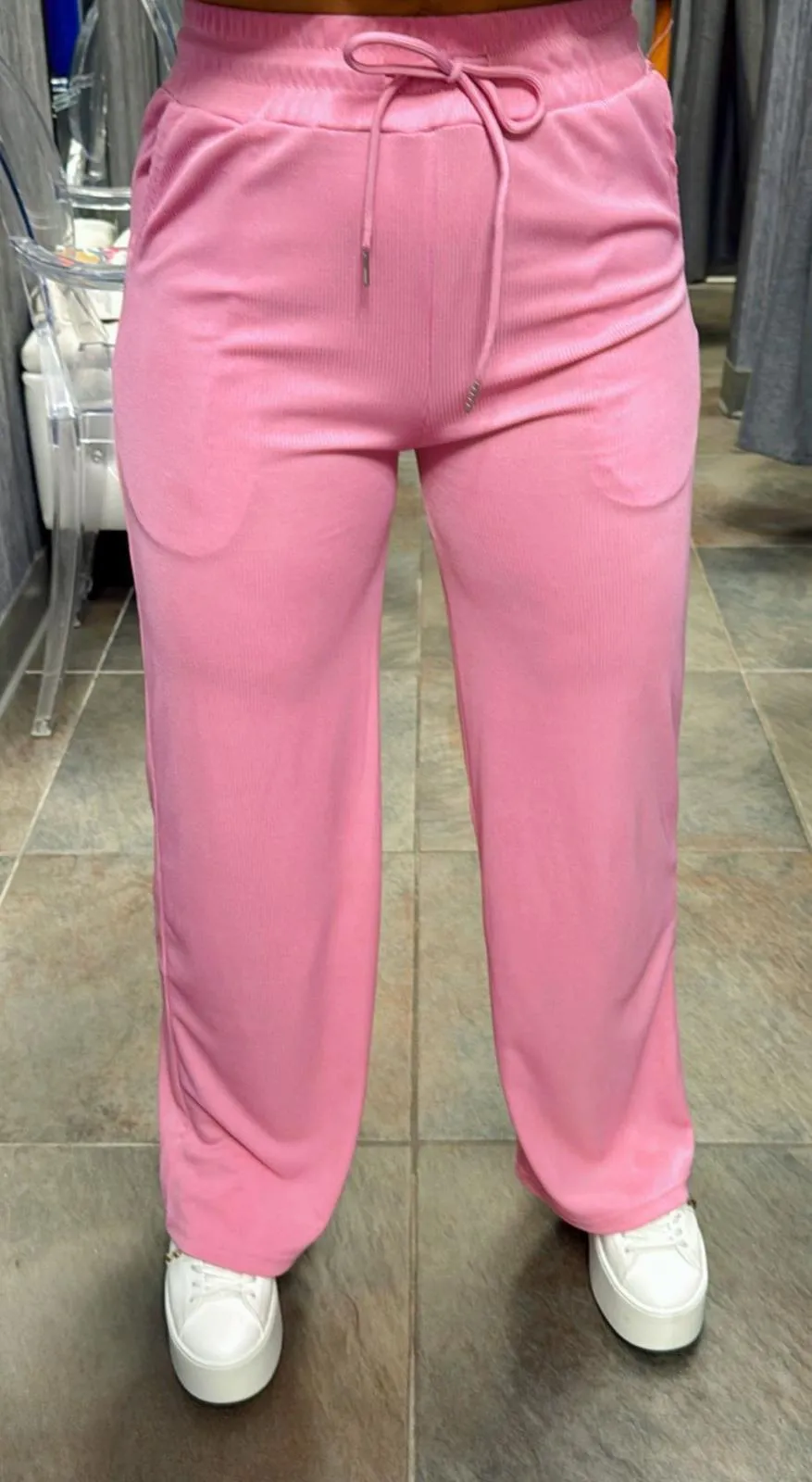 VE01 Stretchy ribbed wide leg pants