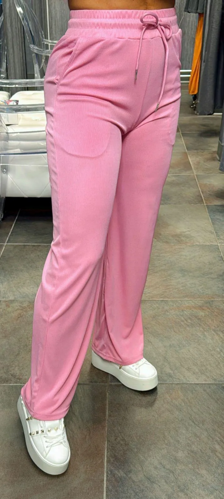 VE01 Stretchy ribbed wide leg pants