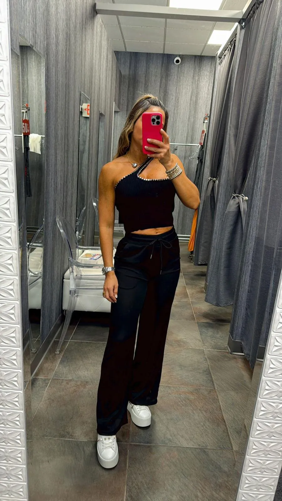 VE01 Stretchy ribbed wide leg pants