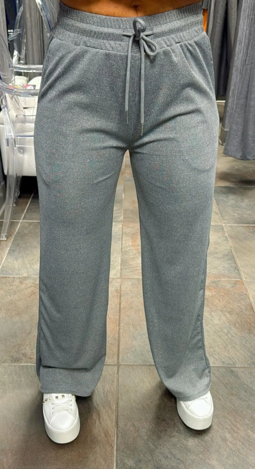 VE01 Stretchy ribbed wide leg pants