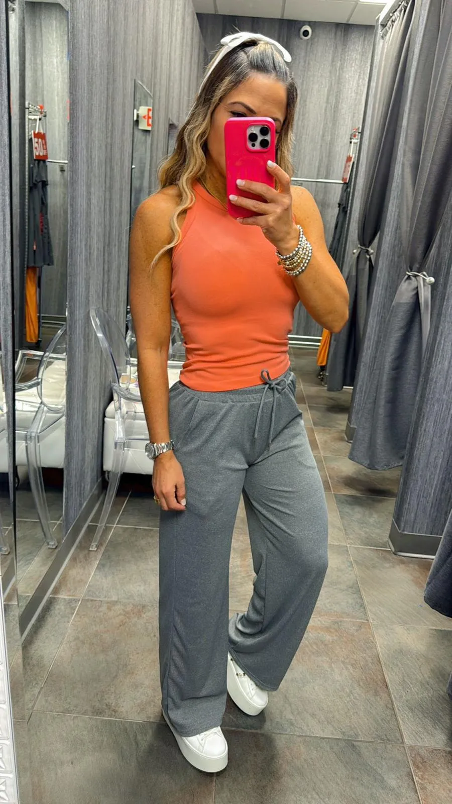 VE01 Stretchy ribbed wide leg pants