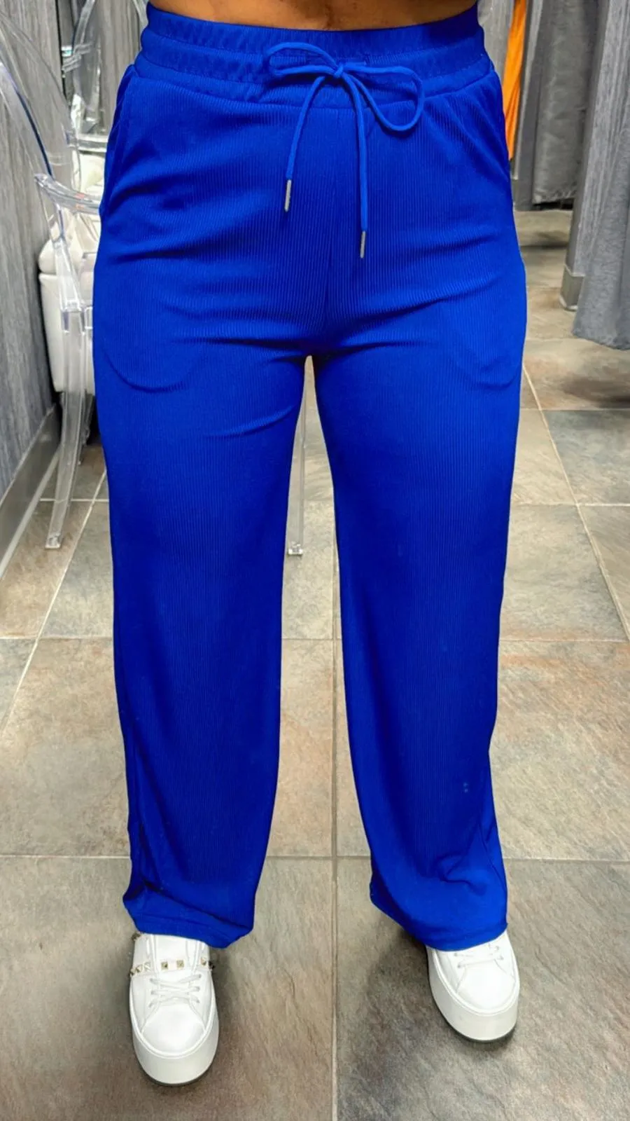 VE01 Stretchy ribbed wide leg pants