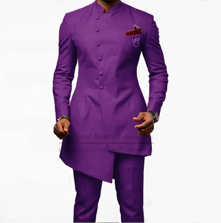 Voguable Brown Jodhpuri Suit with Stand Collar 2 Piece Formal Wedding Groom Tuxedo Male Fashion Jacket Pants New Arrival