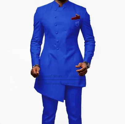 Voguable Brown Jodhpuri Suit with Stand Collar 2 Piece Formal Wedding Groom Tuxedo Male Fashion Jacket Pants New Arrival
